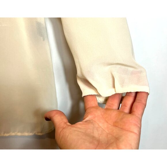 Cynthia Rowley Sheer Lace Trim Blouse Cream Long Sleeve Lightweight Womens Large - Picture 7 of 11